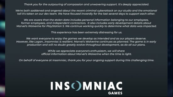 Statement from Insomniac Games: 