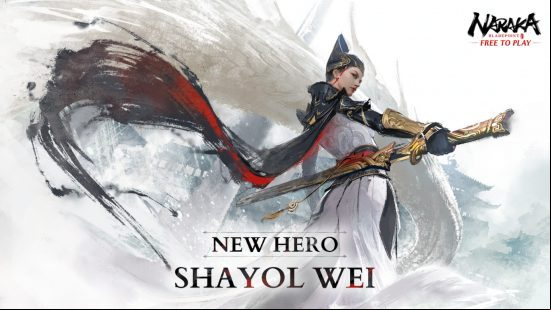Naraka Bladepoint's new hero Shayol Wei, a warrior wearing long white clothing with a red and black cape.