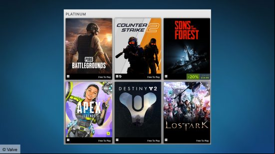 An image showing the top six earning games on Steam. 
