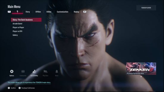 Tekken 8 release date - the Tekken 8 demo menu screen