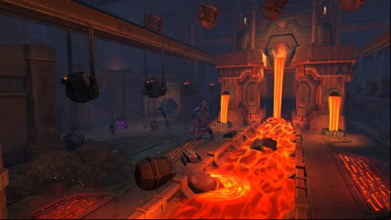WoW The War Within release date: One of the new dungeon areas in the new expansion, characterized by a boiling furnace and a river of molten fire.