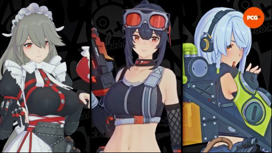 Zenless Zone Zero team comps: Rina, Grace, and Anby as they appear on the character selection screen.