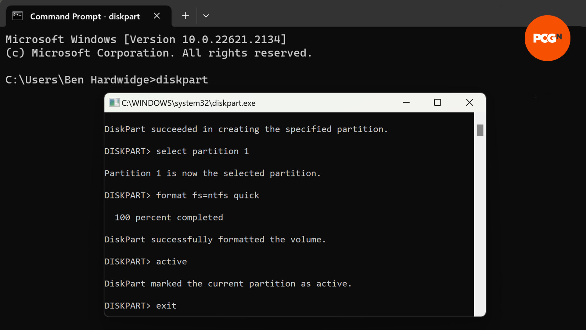 The partition on a disk is made into a bootable USB via diskpart in Windows 10
