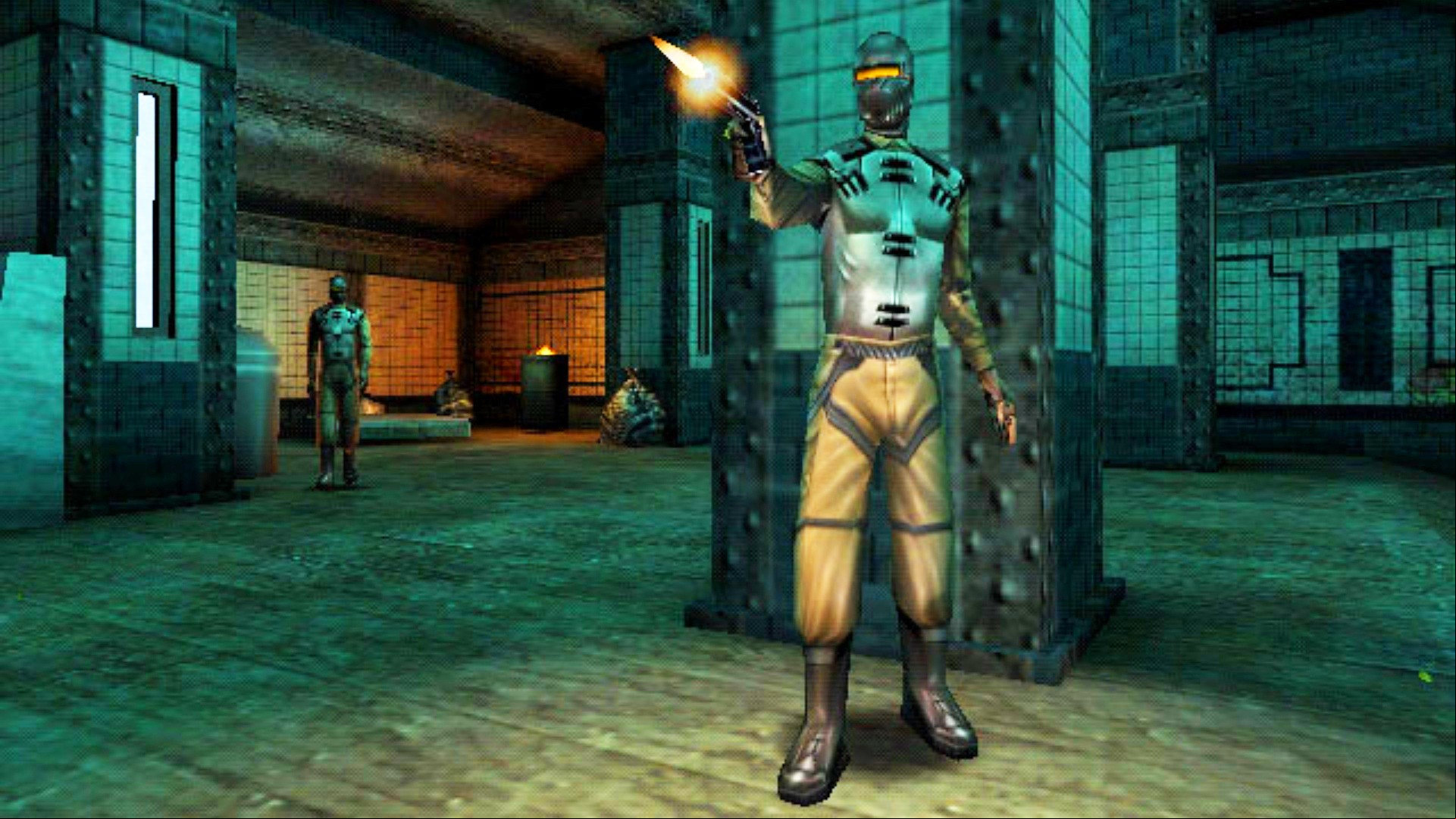 Deus Ex is better than modern RPGs: A soldier firing a pistol in classic RPG Deus Ex