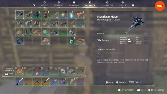 The Enshrouded inventory screen after increasing the size.