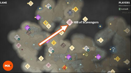 The map location of the Scavenger Matron in Enshrouded.