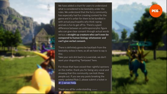 A comment from the Palworld modding Discord server discussing NSFW mods
