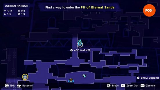 The map of Mount Qaf depicting the position of the Prince of Persia Spirited Sand Jar in the Sunken Harbor.