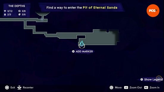The map of Mount Qaf depicting the position of the Prince of Persia Spirited Sand Jar in The Depths.