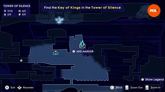The map of Mount Qaf depicting the position of the Prince of Persia Spirited Sand Jar in the Tower of Silence.