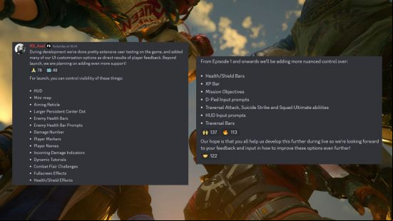 Suicide Quad HUD: multiple Discord messages showing what you can do with the game's HUD