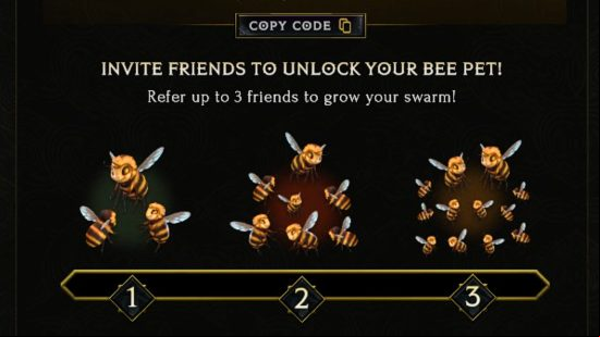 Last Epoch bee pets - The swarm of cartoon bees available for referring friends to the fantasy ARPG.