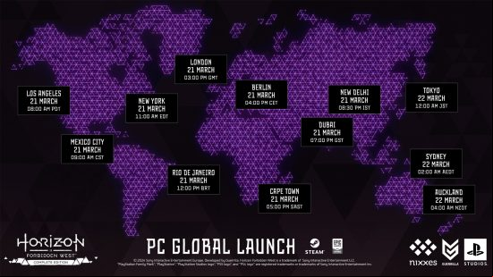 Horizon Forbidden West PC release times