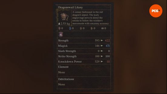 Best Dragon's Dogma 2 weapons: a menu screen showing a powerful incense burner.