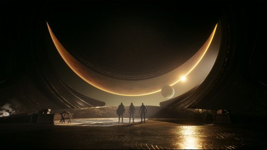 Dune Awakening preview: three travelers look out into the vastness of space.