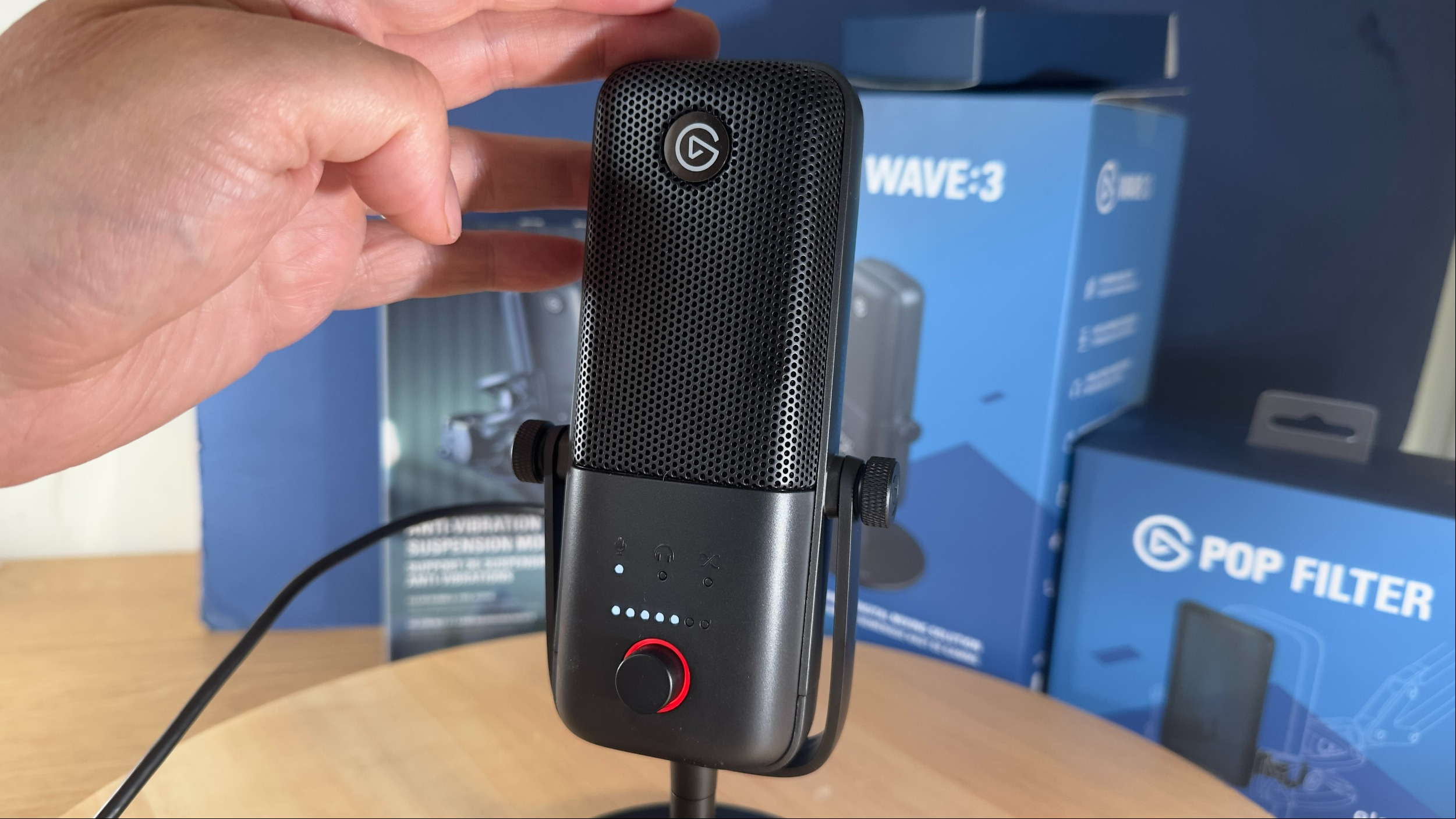Elgato Wave:3 review image showing a slightly zoomed in shot of the microphone.