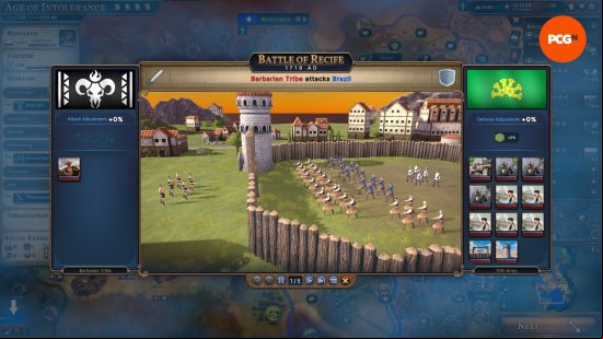 Millennia review: a pop-up message flagging a barbarian attack.