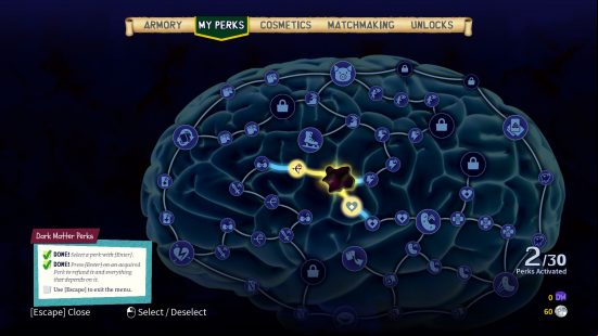 South Park Snow Day review: the perks selection screen