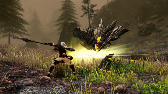 A woman fights a wooden creature in the new Janthir Wilds DLC for Guild Wars 2, one of the best new MMOs.
