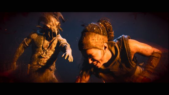 Hellblade 2 preview: Senua staggers to the ground clutching her side as a Northman advances on her.