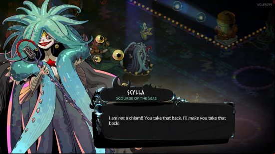 Hades 2 bosses: a large sea monster, holding a microphone.