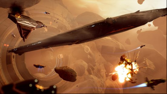 Some truly tremendously sized ships duke it out in space.