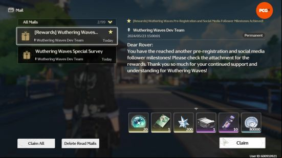 Getting more Lustrous Tides in Wuthering Waves as pre-registration rewards