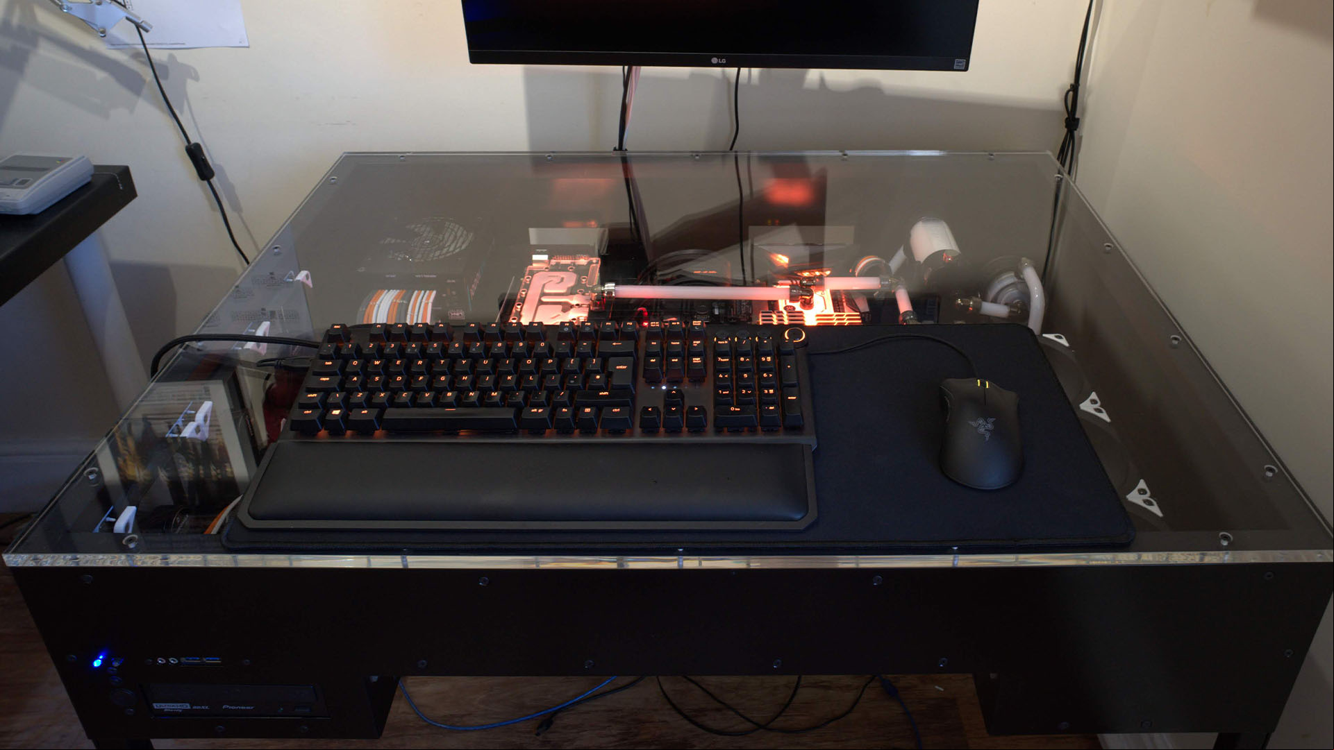 The Omega gaming desk with monitor and keyboard