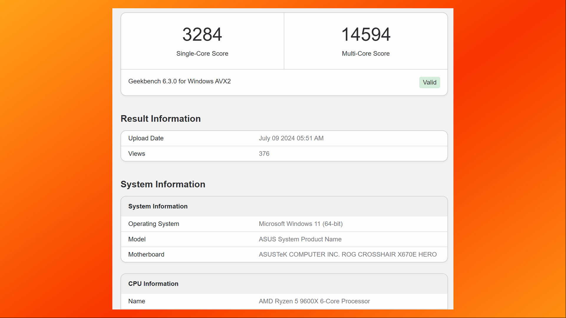 AMD Ryzen 5 9600X benchmark leak screenshot from Geekbench browser
