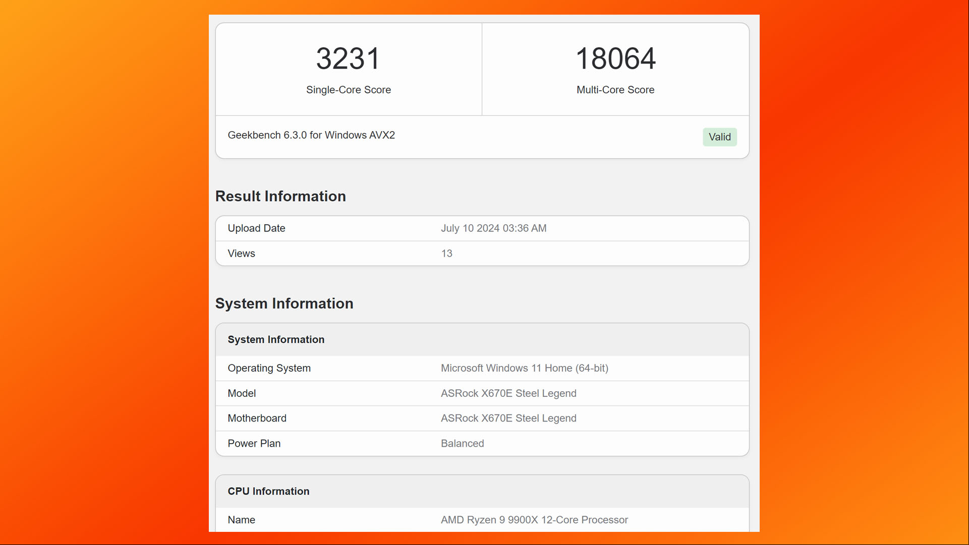 AMD Ryzen 9 9900X benchmark leak screenshot from Geekbench browser