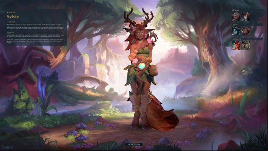 Fellowship preview: the hero Sylvie is a woodland creature with antlers, a large tail, and leafy armor