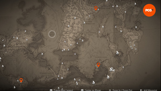 a map showing the three peak hamlet locations in flintlock