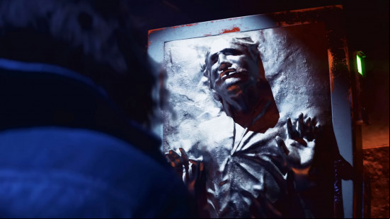Star Wars Outlaws characters: Han Solo frozen in carbonite 