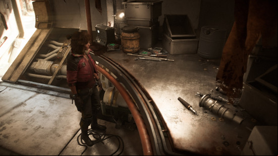 outlaws-trailblazer-workbench Outlaws blaster upgrades: a woman stands at a workbench.