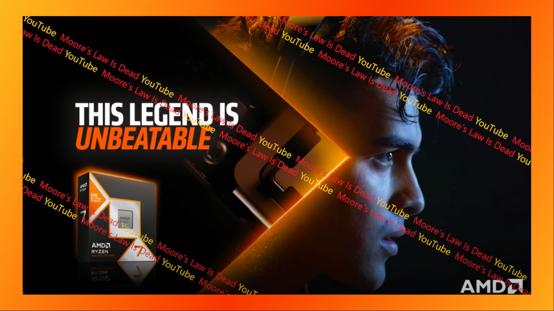 AMD Ryzen 7 9800X3D "This legend is unbeatable" leak, showing U box, from Moore's Law is Dead.
