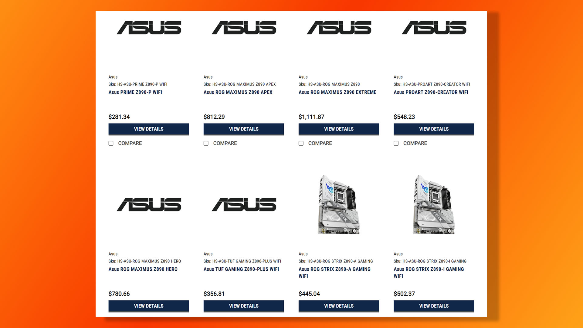 Asus Z890 motherboard price leak, from HSSL