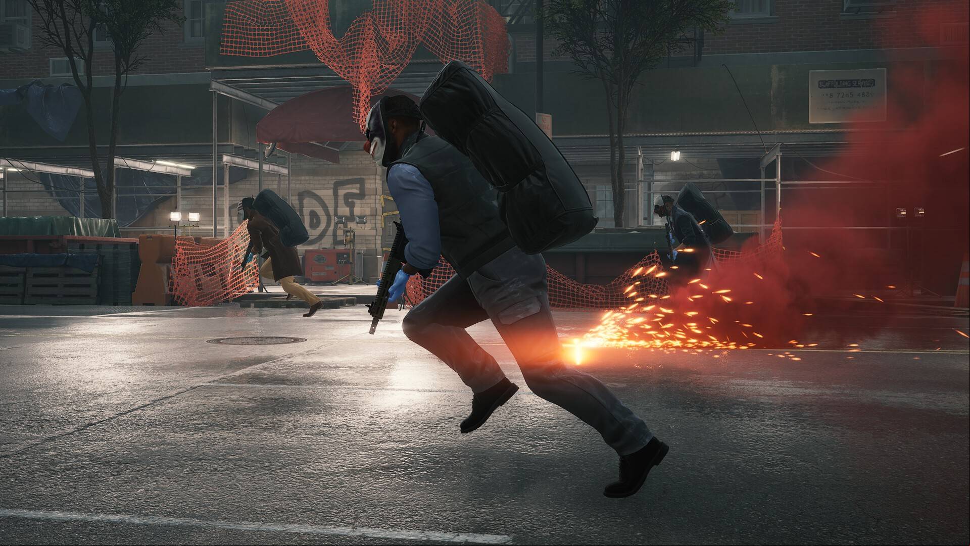 Payday 3 Starbreeze interview: Robbers running through the street in Starbreeze FPS game Payday 3