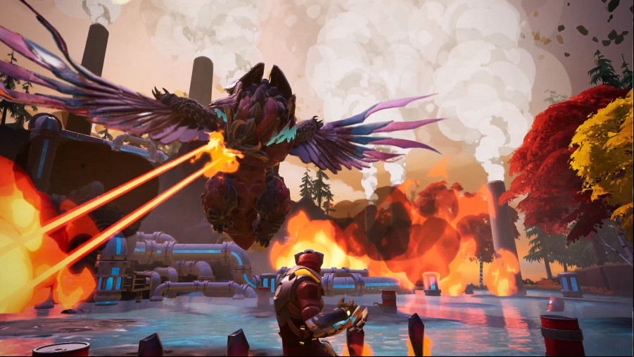 Dauntless - A giant creature soars over a hunter.