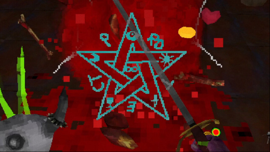 A sigil appears in a cloud of blood.
