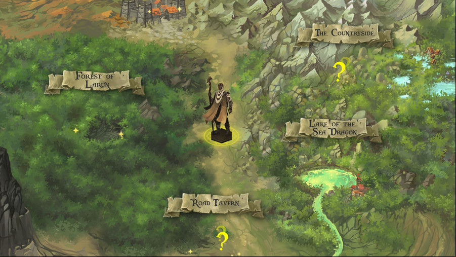A character stands in the middle of a wide map.