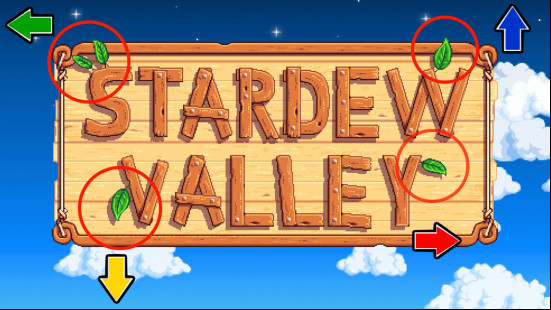Stardew Valley multiplayer mobile: The Stardew logo with leaves highlighted and arrows placed next to them