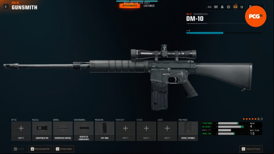 Best DM-10 loadout for Warzone: The DM-10 with attachments equipped, displayed on a dark backdrop.