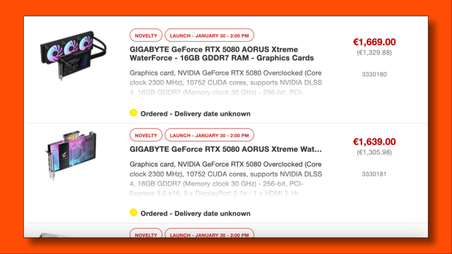 Leaked RTX 5080 pricing from a Finnish retailer