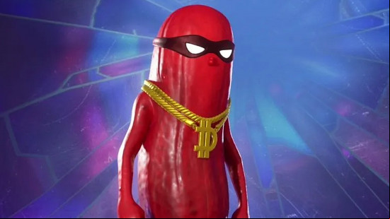 Big Dill, a red pickle wearing a mask and gold chains, one of the best Fortnite skins.