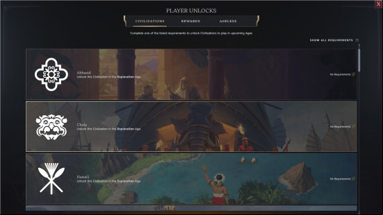 A list of unlocked civilizations thanks to the Unlock all civs Civ 7 mod.