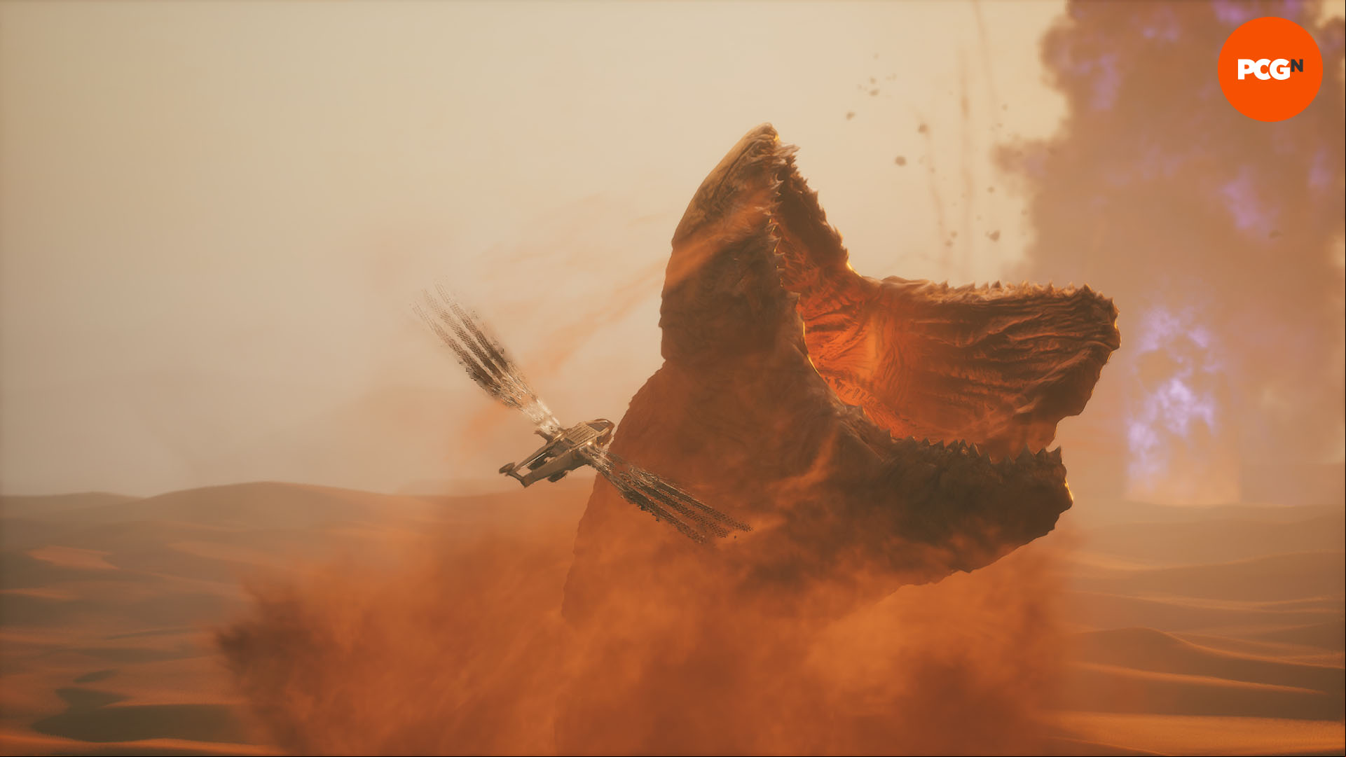 Dune Awakening benchmark: Sandworm and ornithopter.