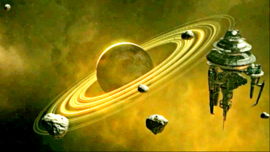 A planet and space station from the 4X strategy game Hyper Empire.