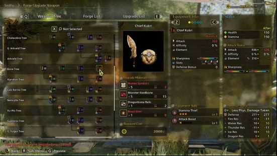 A breakdown of the weapon tree and equipment stats for the best Monster Hunter Wilds Sword and Shield