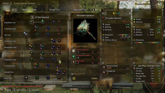 A breakdown of the weapon tree and equipment stats for the best Monster Hunter Wilds Hammer