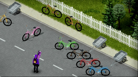Colorful bicycles line the road in Braven's Bicycles, one of the best Project Zomboid mods.